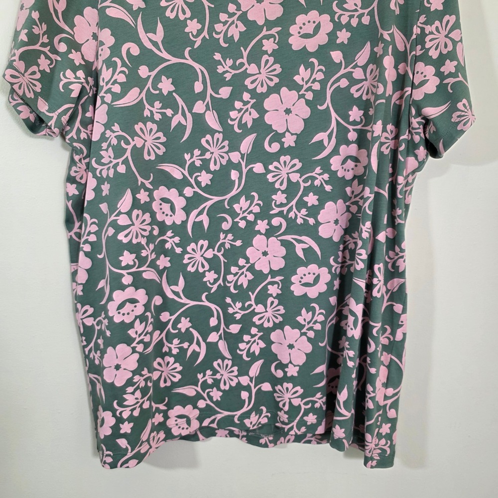 Lands End Womens T Shirt Pink Floral Sage Green Cotton Short Sleeve Casual XL - Picture 6 of 11